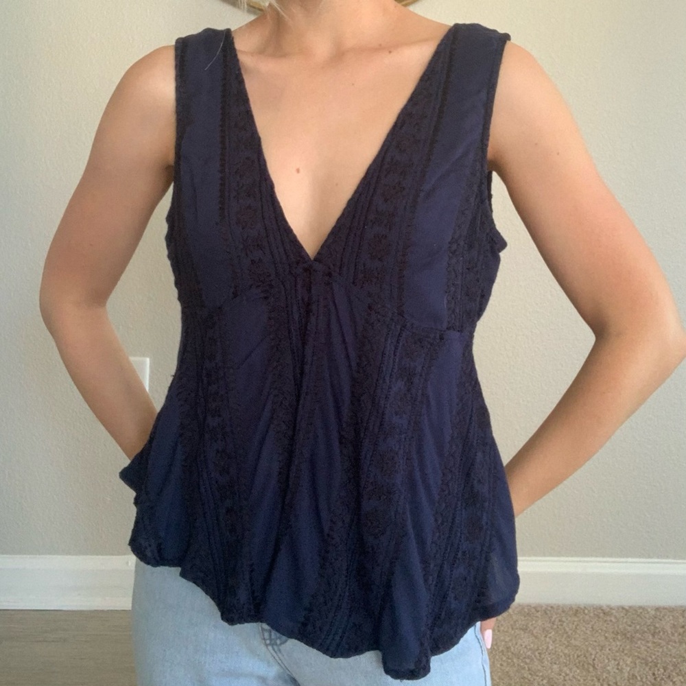 Free People Embroidered Tie-Back Tank